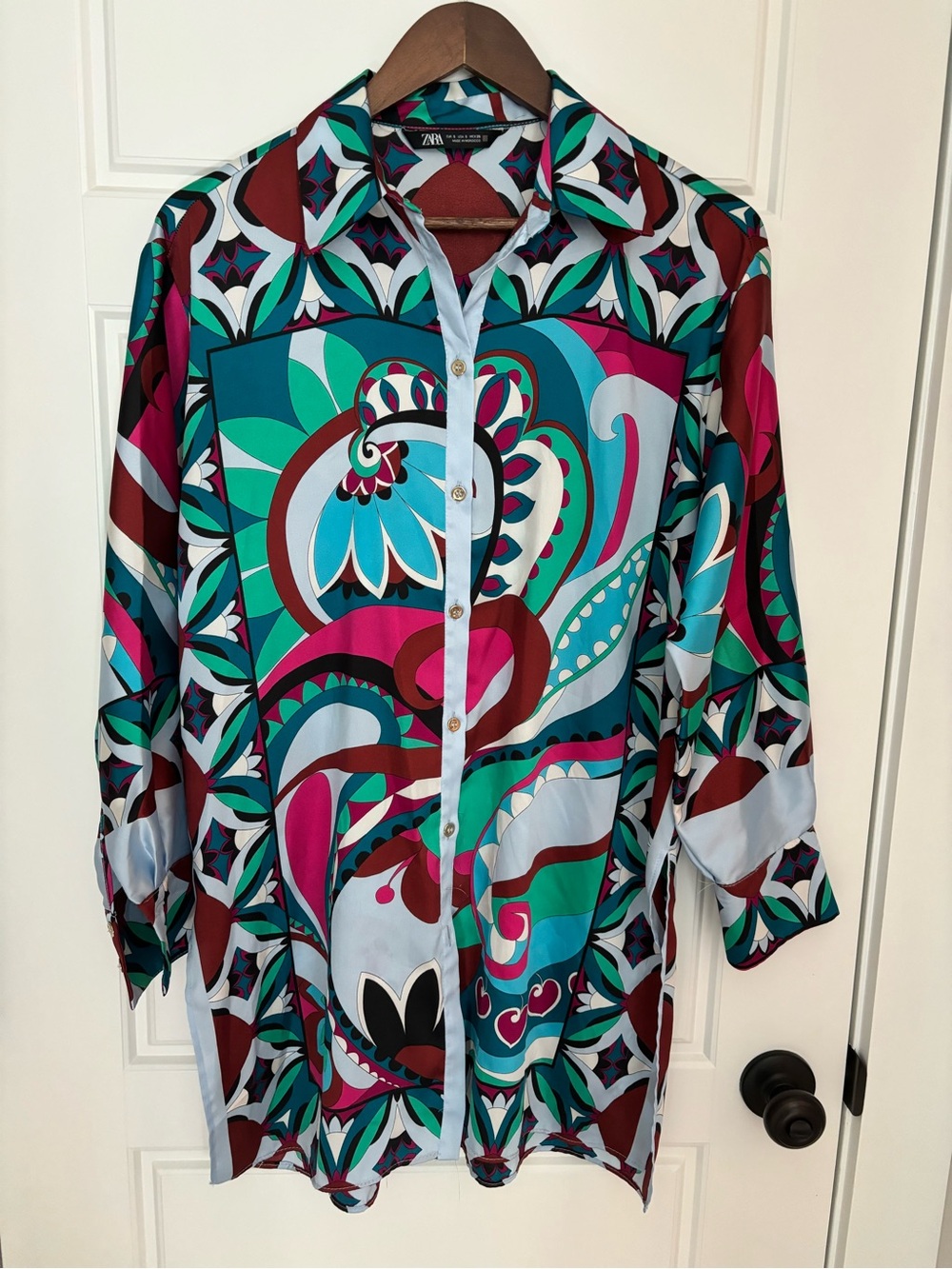 Zara Multicolor Paisley Button-Down Shirt - Turquoise, Magenta, Teal, Burgundy